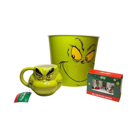 Dr. Seuss The Grinch 3D Sculpted Mug, Popcorn Bucket, Salt & Pepper Shakers New - Picture 4 of 4